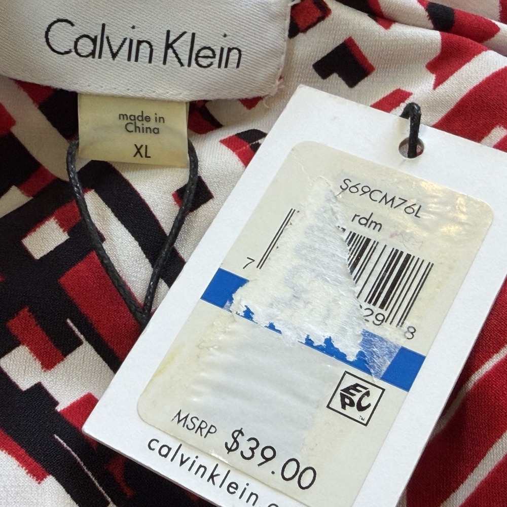 Calvin Klein Blouse Womens Size XL Red Print Sleeveless Pleat Round Neck NEW - Picture 7 of 8